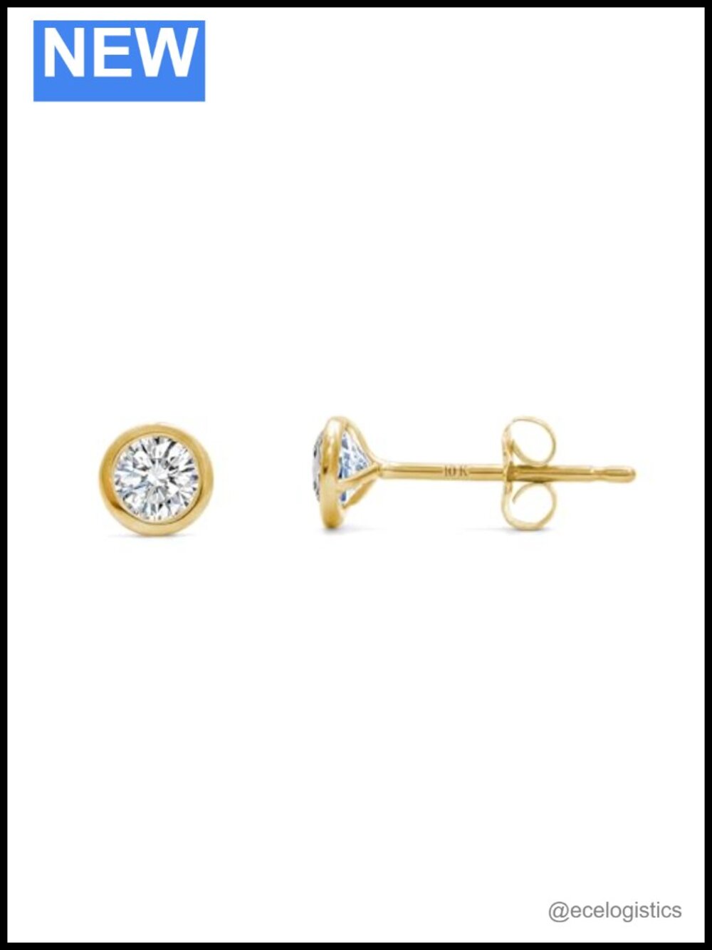10K Solid Gold Lab Grown Diamond Bezel Stud Earrings